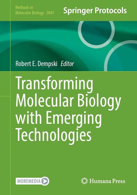 Oben steht "Springer Protocols". Darunter: "Transforming Molecular Biology with Emerging Technologies". Grün mit Symbolen.