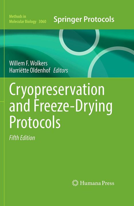 „Cryopreservation and Freeze-Drying Protocols“ in Grün und Blau, 5. Auflage, Humana Press-Logo unten.
