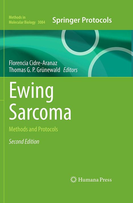 Springer Protocols: Ewing Sarcoma, Second Edition, Editors: Cidre-Aranaz, Grünewald. Grünes Cover mit Kreisdesign.