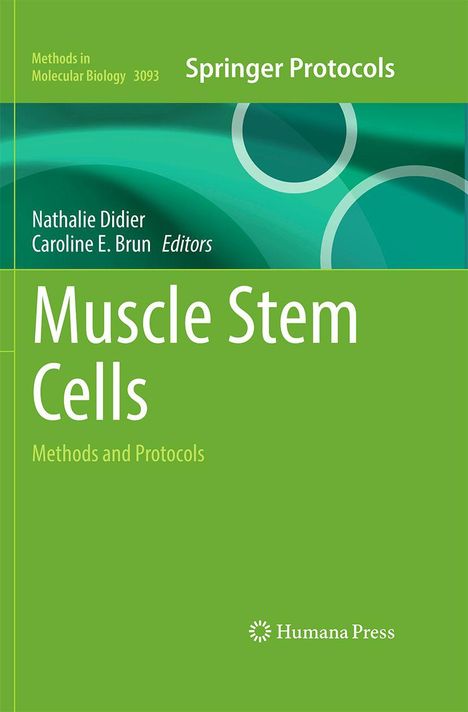 "Muscle Stem Cells: Methods and Protocols." Herausgeber: Nathalie Didier, Caroline E. Brun. Grüner Hintergrund mit Kreisen.
