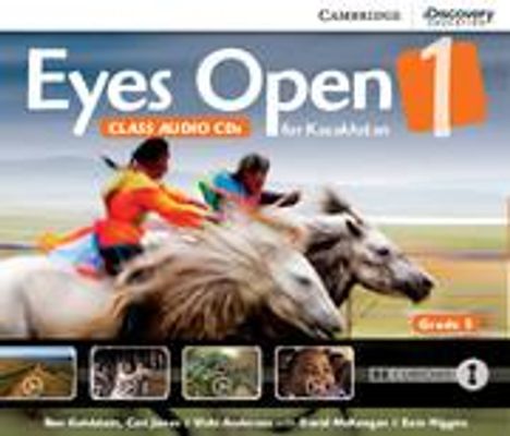 "Eyes Open 1", Class Audio CD, für Kroatisch, Grade 5. Zwei Kinder reiten auf Pferden in lebendigen Farben.