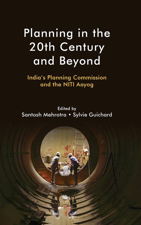 "Planning in the 20th Century and Beyond" oben. Darunter ein Tunnel mit vier Arbeitern, die an einem Bauprojekt arbeiten.