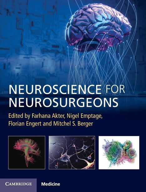 "NEUROSCIENCE FOR NEUROSURGEONS" und vier Redakteure aufgeführt. Oben ein stilisiertes Gehirn, darunter drei neuronale Bilder.