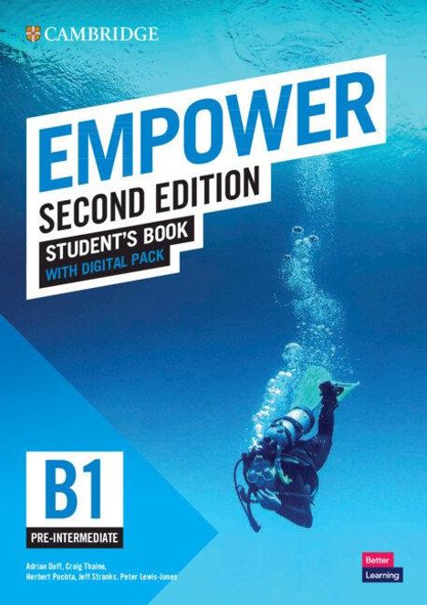 "EMPOWER SECOND EDITION STUDENT'S BOOK WITH DIGITAL PACK B1 PRE-INTERMEDIATE" zeigt einen Taucher unter Wasser.