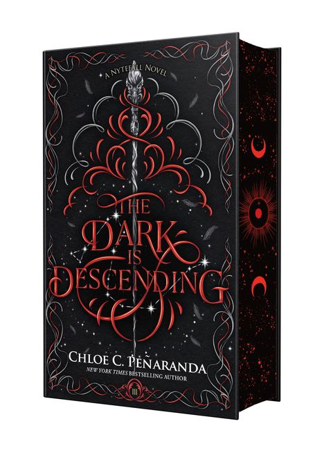 „The Dark Is Descending“ von Chloe C. Peñaranda. Dunkles Cover mit roten und silbernen Verzierungen.