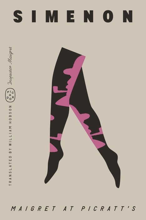 SIMENON. Maigret at Picratt's. Abstrakte Illustration von überkreuzten Beinen in Schwarz und Pink.