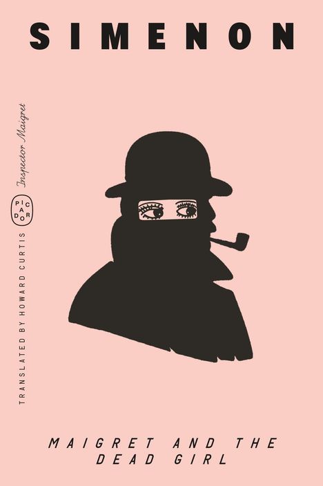 "SIMENON", "MAIGRET AND THE DEAD GIRL", Illustration eines Mannes mit Hut und Pfeife, Augen im Gesicht.