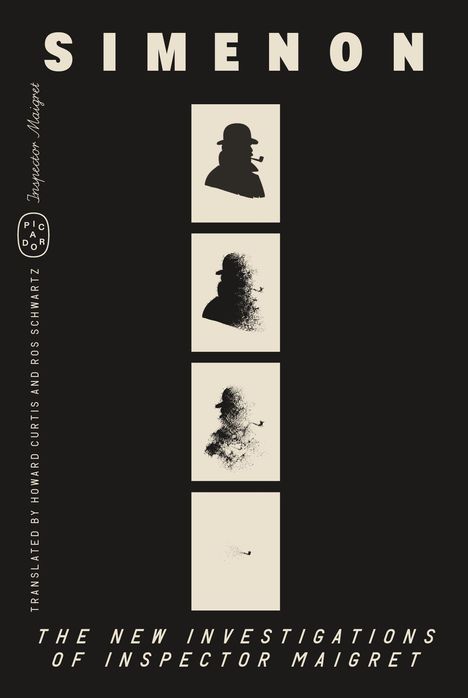 Titel: SIMENON. Text: Inspector Maigret, Picador. Silhouetten verblassen von einer Person mit Hut und Pfeife.