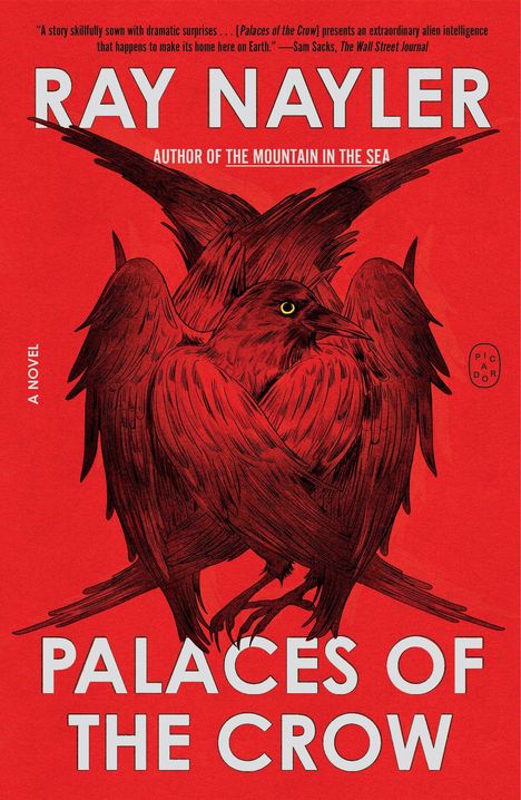 "PALACES OF THE CROW" von Ray Nayler, stürzt sich dramatisch in die Geschichte. Illustration: Schwarze Krähe auf rotem Hintergrund.