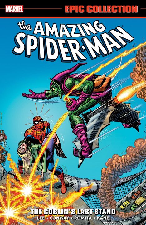 "EPIC COLLECTION" oben, "The Amazing Spider-Man" zentral, "The Goblin's Last Stand" unten. Comic-Illustration von Spider-Man und dem Grünen Kobold im Kampf.