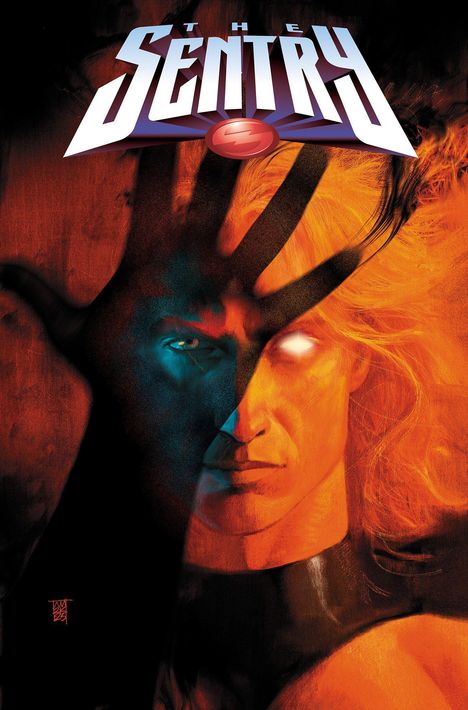 "The Sentry" steht oben in großen Buchstaben, davor ein Gesicht halb im Schatten, die Augen leuchtend.