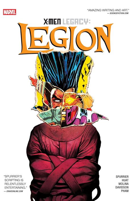 "X-MEN LEGACY: LEGION" zeigt einen Mann in Zwangsjacke mit gesichtszerrissener Comic-Collage und starkem Ausdruck.