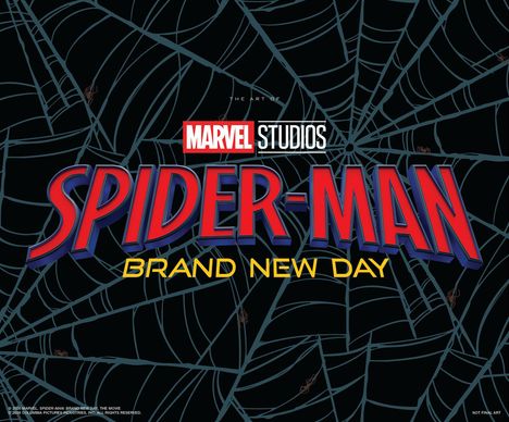 "MARVEL STUDIOS SPIDER-MAN BRAND NEW DAY" steht über einem Spinnennetz-Hintergrund.