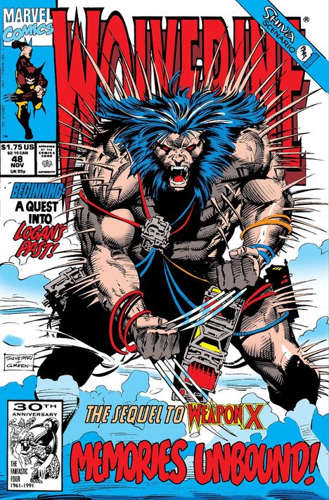 "Beginning: A quest into Logan's past! The sequel to Weapon X. Memories unbound!" zeigt einen wild aussehenden Charakter mit Krallen.