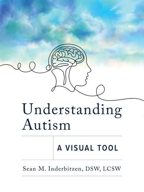 "Understanding Autism: A Visual Tool" von Sean M. Inderbitzen. Illustration eines Gehirns in einem stilisierten Kopf.