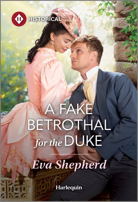 "A Fake Betrothal for the Duke", Eva Shepherd, Harlequin. Mann und Frau in historischer Kleidung, Frau hält Hut.