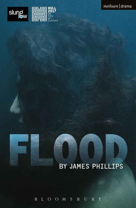 "FLOOD by James Phillips" in großen Lettern über einer Person im Wasser. Oben links und oben rechts sind Logos.