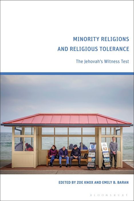 Titel: "MINORITY RELIGIONS AND RELIGIOUS TOLERANCE: The Jehovah’s Witness Test". 

Illustration: Drei Personen unter einer roten Überdachung, Meer im Hintergrund. Zwei Infoständer, ein Mann steht daneben.