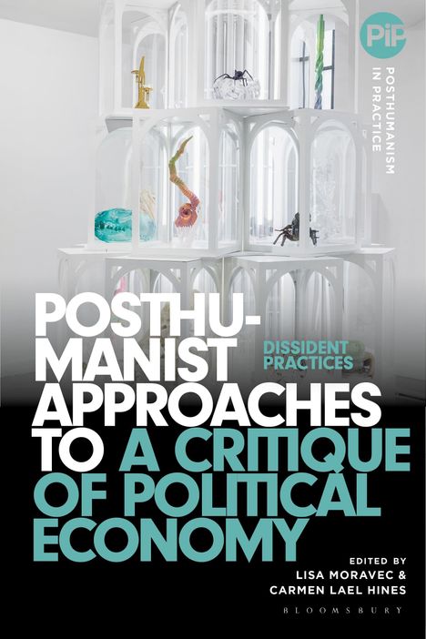 "POSTHUMANIST APPROACHES TO A CRITIQUE OF POLITICAL ECONOMY" in großen weißen und türkisfarbenen Buchstaben.