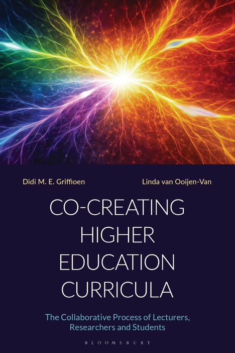 „Co-Creating Higher Education Curricula.“ Bunte, strahlenartige Muster in einem abstrakten Design.