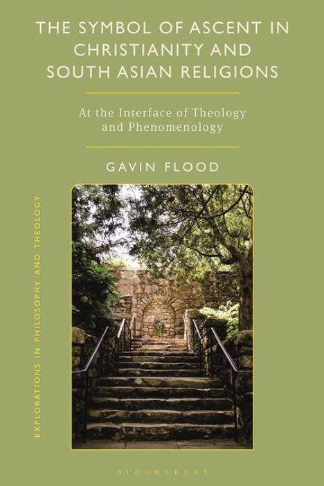 Titel: "The Symbol of Ascent in Christianity and South Asian Religions." Bild: Steintreppe mit Bäumen.