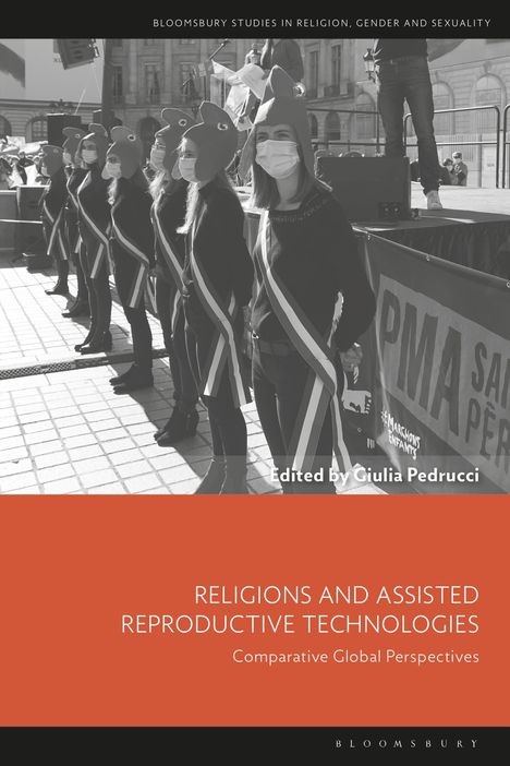 "Religions and Assisted Reproductive Technologies" und "PMA sans..." sind sichtbar. Frauen tragen Hüte und Masken.
