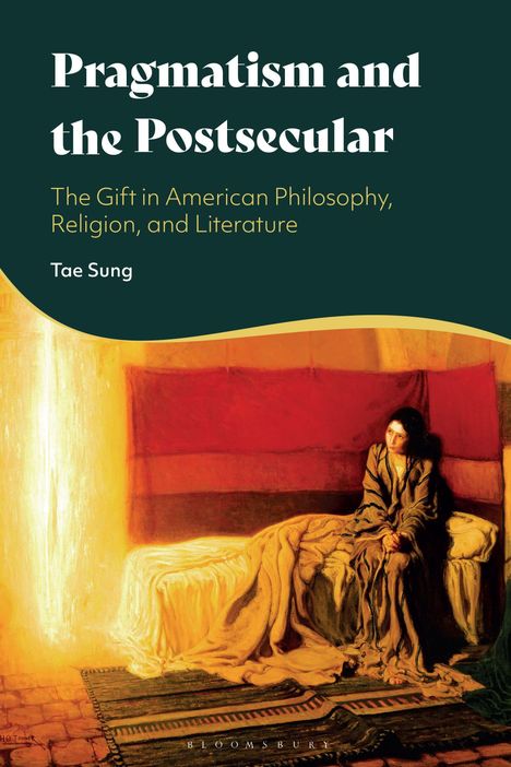 „Pragmatism and the Postsecular“ von Tae Sung. Eine melancholische, sitzende Person in warmer Farbgebung.