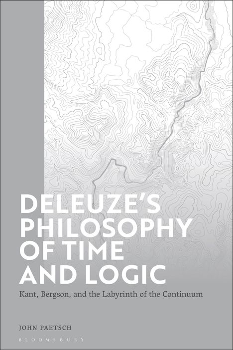 "DELEUZE'S PHILOSOPHY OF TIME AND LOGIC" oben, darunter dünne Linien eines topografischen Musters.