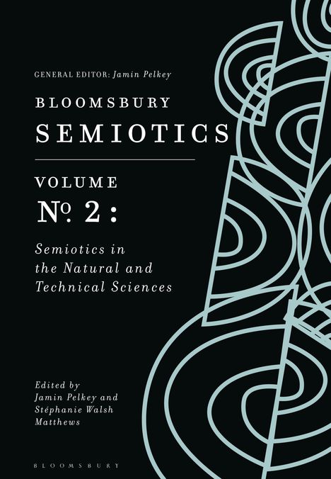 Text: "Bloomsbury Semiotics Volume No. 4: Semiotic Movements". Blaue geometrische Linien bilden ein Muster rechts.