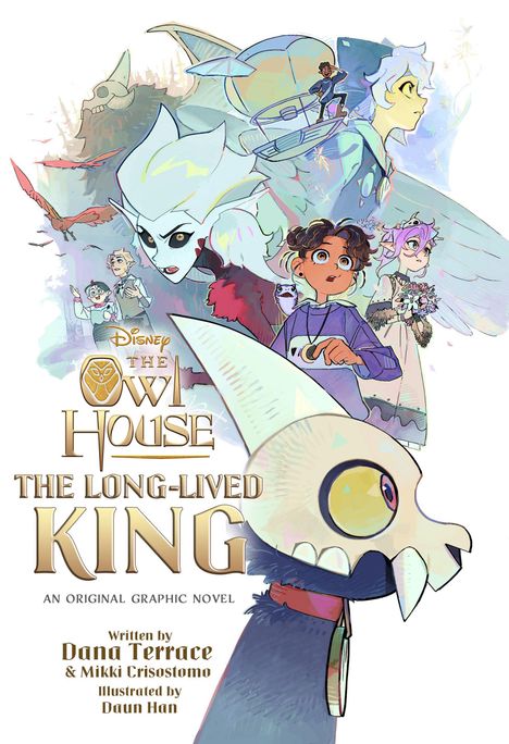 "The Owl House: The Long-Lived King" - Graphic Novel Cover mit Figuren und phantasievollem Design.