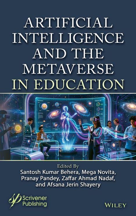 Titel: "ARTIFICIAL INTELLIGENCE AND THE METAVERSE IN EDUCATION". Illustration: Menschen mit VR-Brillen interagieren virtuell.