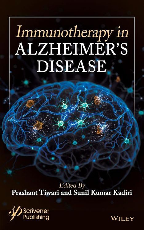 "Immunotherapy in Alzheimer's Disease" steht oben. Darunter eine Illustration eines Gehirns mit leuchtenden Verbindungen.