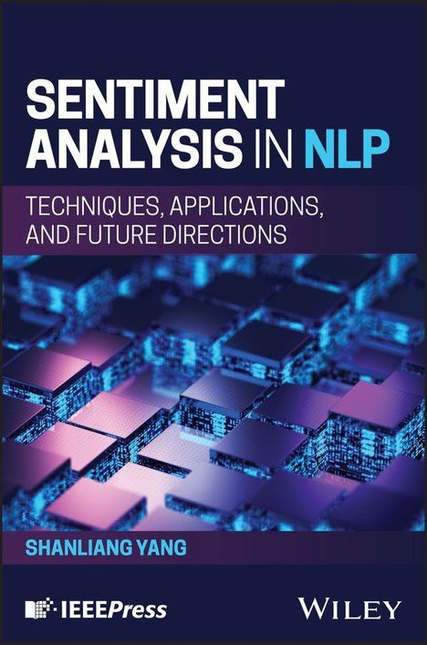 "SENTIMENT ANALYSIS IN NLP", "TECHNIQUES, APPLICATIONS, AND FUTURE DIRECTIONS". Strukturierte, leuchtende Würfel.
