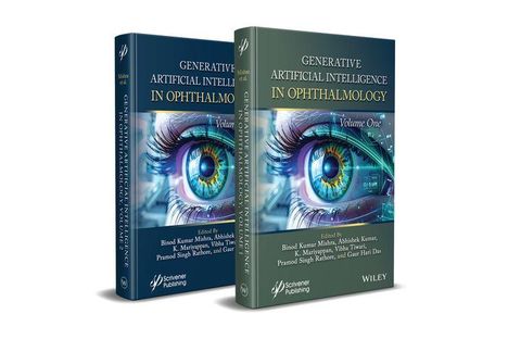 Zwei Buchcover mit dem Titel "Generative Artificial Intelligence in Ophthalmology". Großes Auge als Bildmotiv.
