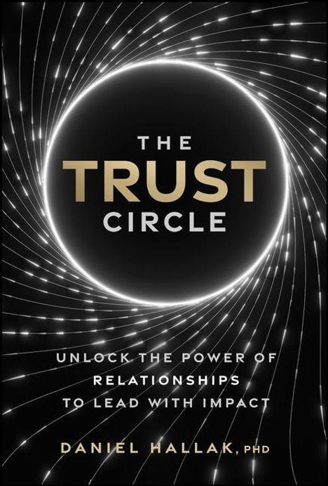 "The Trust Circle" und "Unlock the power of relationships to lead with impact". Kreismuster aus Lichtlinien.