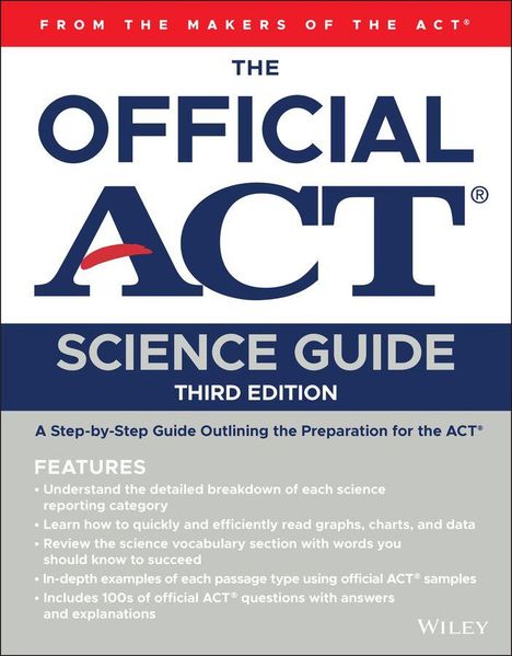 "THE OFFICIAL ACT SCIENCE GUIDE THIRD EDITION" steht groß geschrieben. Es ist eine Buchcover-Illustration.