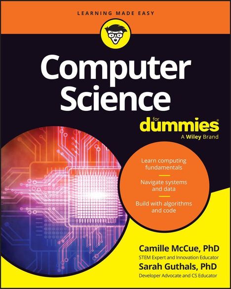 "Computer Science for dummies" mit Lernzielen. Oben ein Logo mit stilisiertem Gesicht, unten Namen mit Qualifikationen.