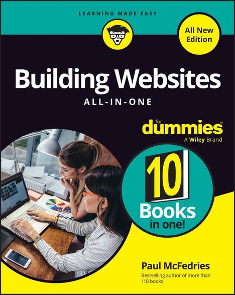 Text: "Building Websites ALL-IN-ONE for dummies", "10 Books in one!", "Paul McFedries". Zwei Frauen arbeiten an einem Laptop.