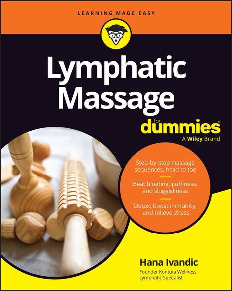 „Lymphatic Massage for Dummies“ steht oben. Darunter Massagetools. Entspannungs- und Entgiftungstipps beschrieben.
