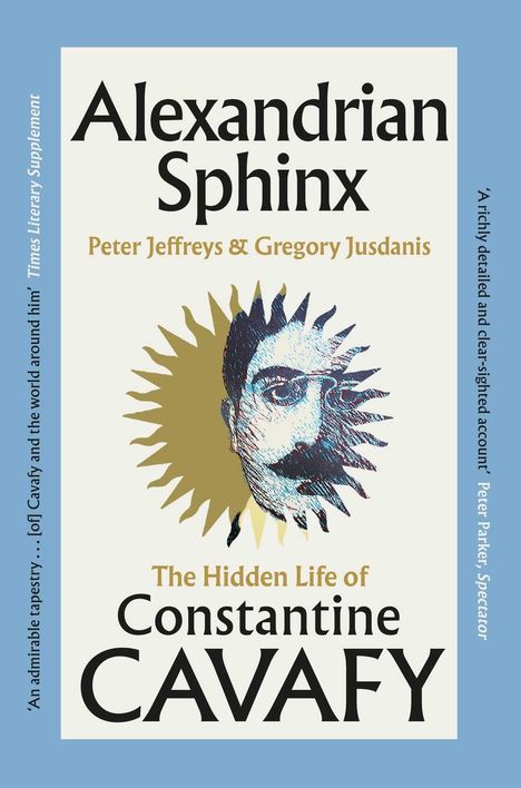 "Buchcover: Alexandrian Sphinx, Peter Jeffreys & Gregory Jusdanis. Gesicht in Sonne, Titel und Autoren prominent."