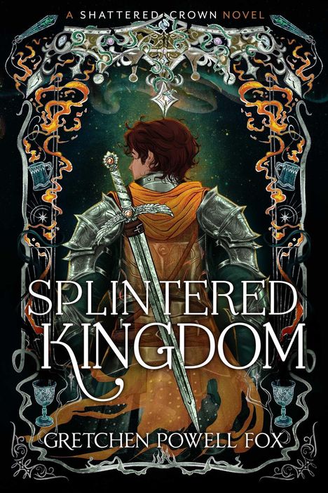 "SPLINTERED KINGDOM" von Gretchen Powell Fox. Junger Ritter in Rüstung mit Schwert und Umhang in kunstvollem Design.