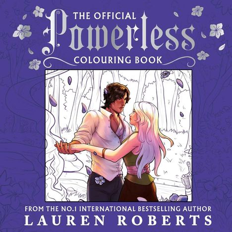 "The Official Powerless Colouring Book" von Lauren Roberts. Illustration: Paar im Wald, Blumen im Haar und auf der Kleidung.