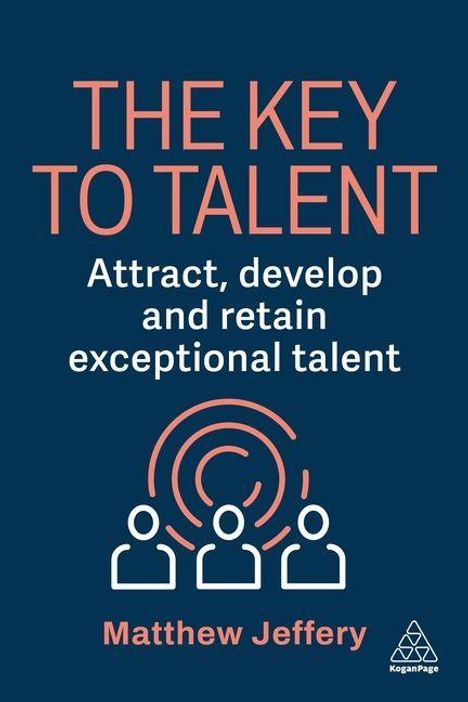 "The Key to Talent: Attract, develop and retain exceptional talent. Matthew Jeffery." Illustration: Drei Figuren mit Kreisen.