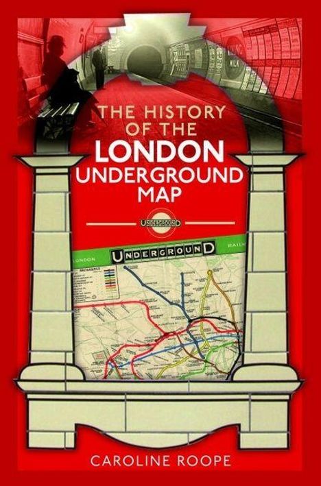 Text: "The History of the London Underground Map". Grafik mit historischem U-Bahn-Plan in einem stilisierten Torbogen.