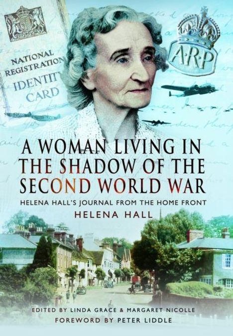 Titel: "A Woman Living in the Shadow of the Second World War". Illustration einer Frau, Flugzeuge und Häuser im Hintergrund.
