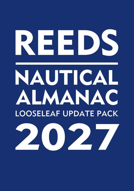 „REEDS NAUTICAL ALMANAC LOOSELEAF UPDATE PACK 2027“ in weiß auf dunkelblauem Hintergrund.