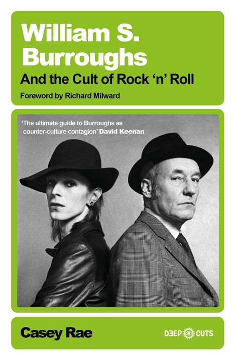 Buchtitel: "William S. Burroughs And the Cult of Rock ‘n’ Roll." Zwei Personen mit Hüten in Schwarz-Weiß-Foto.