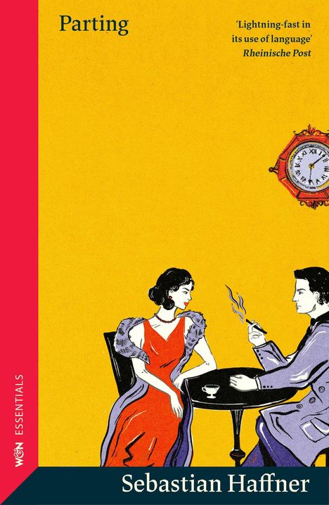 Cover: "Parting" von Sebastian Haffner. Illustration: Frau in rotem Kleid und Mann im Gespräch an einem Tisch.