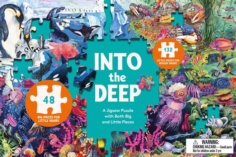 "INTO the DEEP: 48 Big Pieces for Little Hands, 132 Little Pieces for Bigger Hands. Puzzle mit Meeresmotiven, inkl. Pinguine."