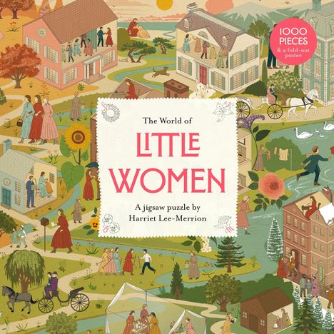 „The World of Little Women“, Puzzle von Harriet Lee-Merrion. Illustration mit Figuren, Gebäuden, Landschaft und Kutsche.
